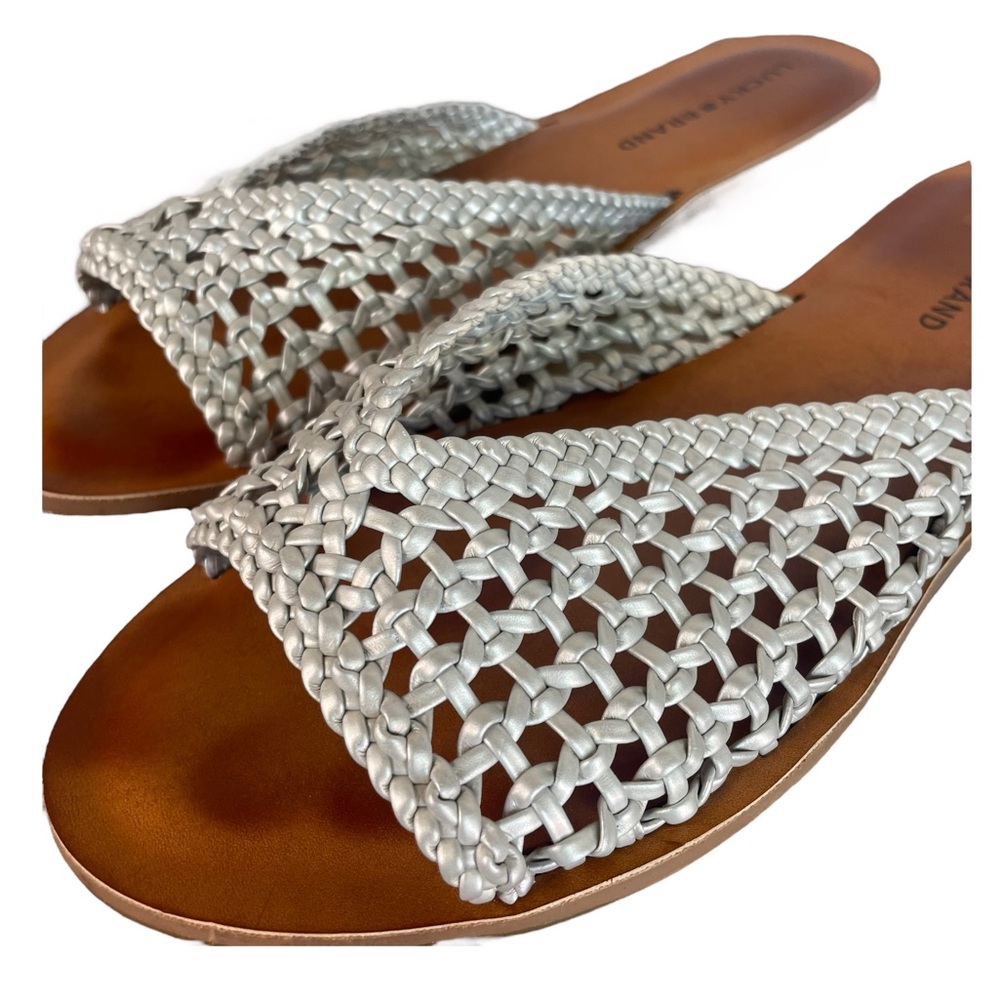 Lucky Brand (Womens Size 9.5) Metallic Net detail Slip On Slides